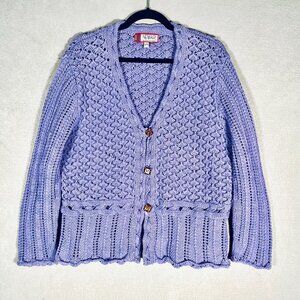 Vintage Cottagecore Cardigan Womens L Purple Cotton Costal Cowgirl Western Artis